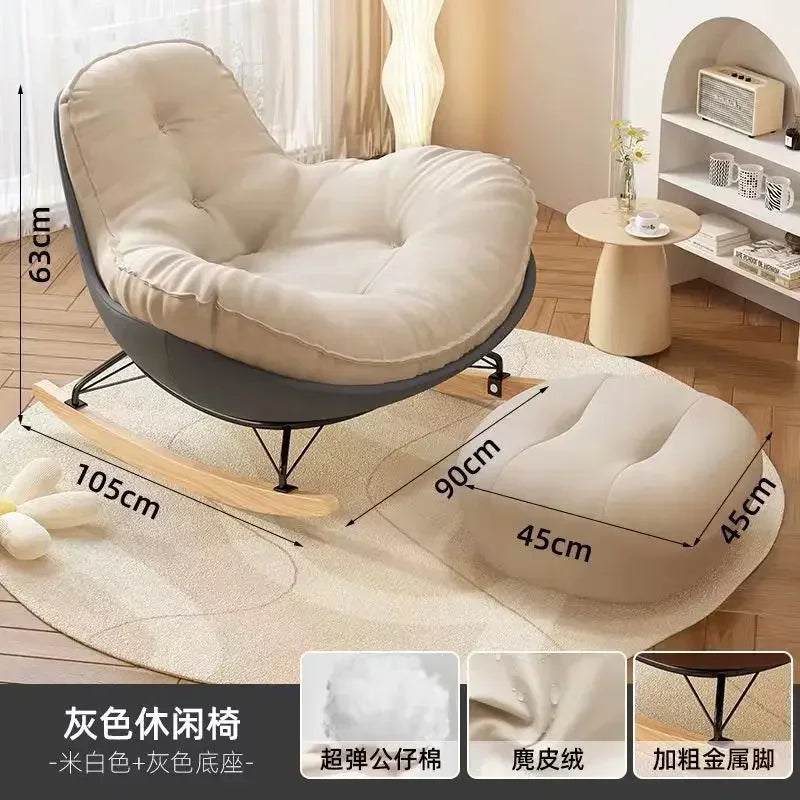 No-EN-Name-Null Indoor Antique Small-Large Lazy Upholstered Bionic Egg Shaped Soft Beige Faux Leather Cushion Orange Plastic Shell Penguin Black Iron Metal Frame Solid Wood Feet Kids Rocking Chairs /Colors-Beige/Orange/Black