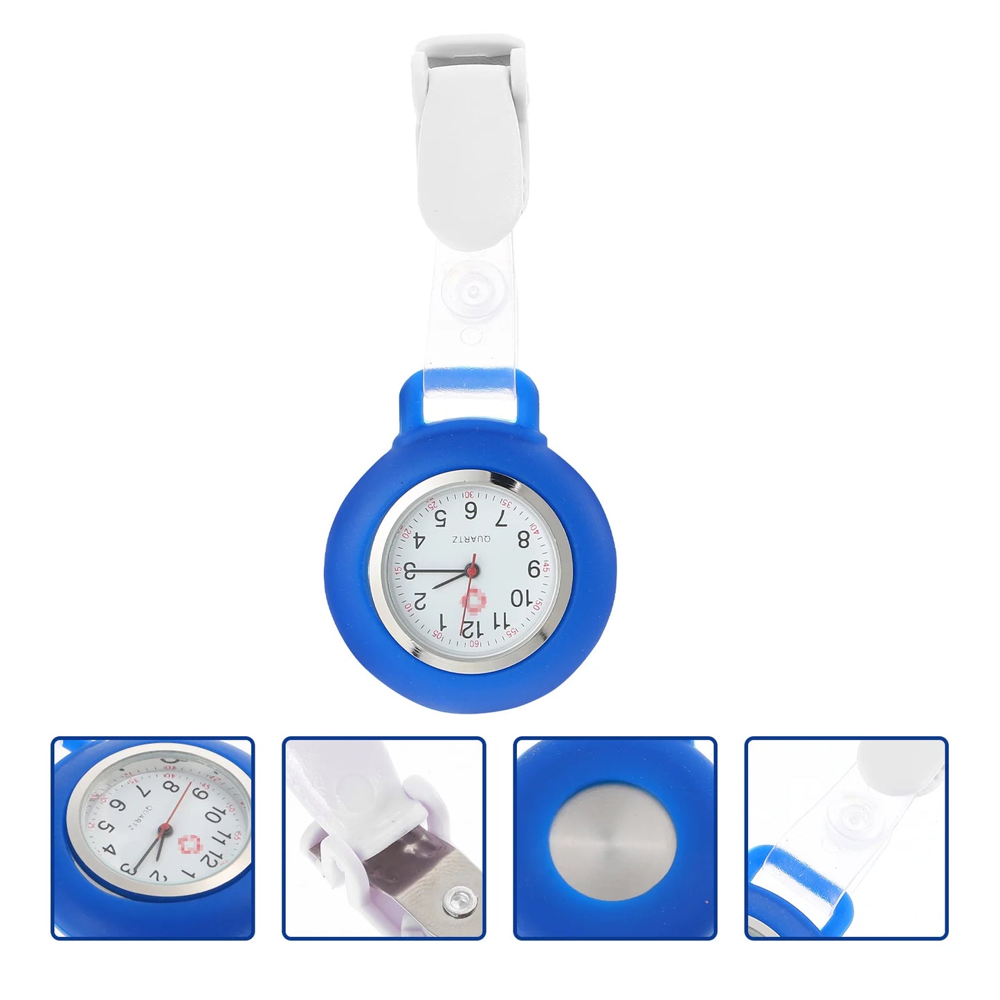 No-EN-Name-Null Adults Round Glass Face Digital-Analog Display Silicone Covered Metal Alloy Nurses-Doctors Clip-On Fob Pocket Watches/Colors-Purple/Dark Blue/White