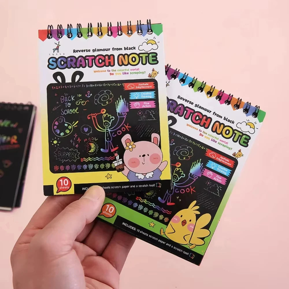 No-EN-Name-Null Kids Coloring-Paint Learning Magic Rainbow Scratch Off Paper Cards Note Books Craft Kits /Colors-Green/Yellow/Pink/Blue/ Ages-3 Years Old-Older