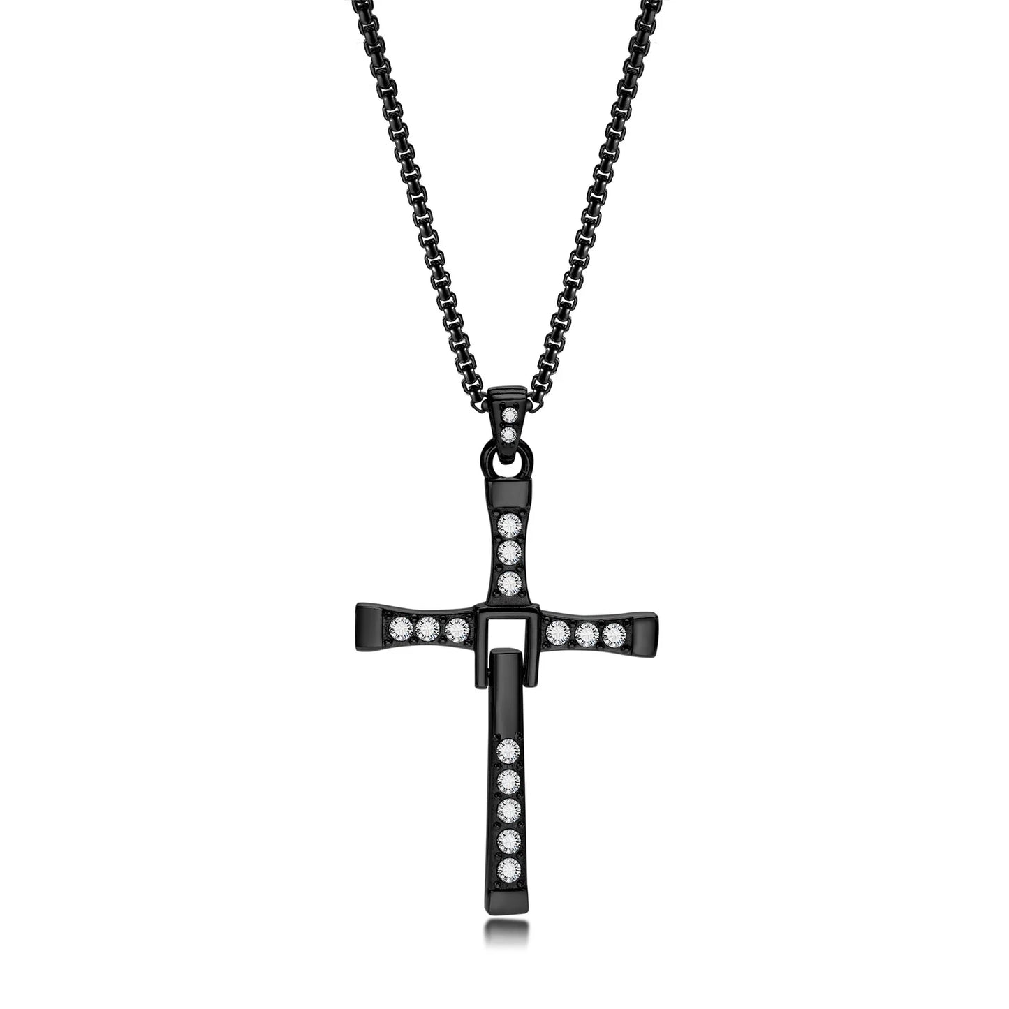 MEAEGUET Adult Unisex Fine Imitation Three Layer Silver-Plated Stainless Steel Silver-Black-Gold Colored Metal Clear White Shiny Cubic Zirconia Diamond-Like Gemstones Cross Pendant Chain Necklaces