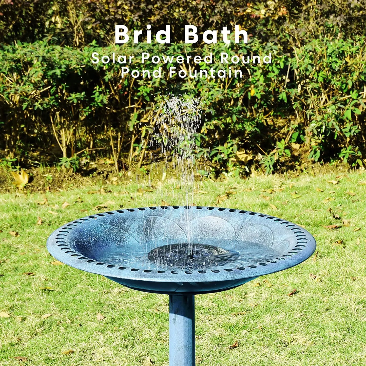 No-EN-Name-Null Outdoor Solar-Powered Blue Poly-Resin Pedestal Round Pond Fountain  Bird Baths