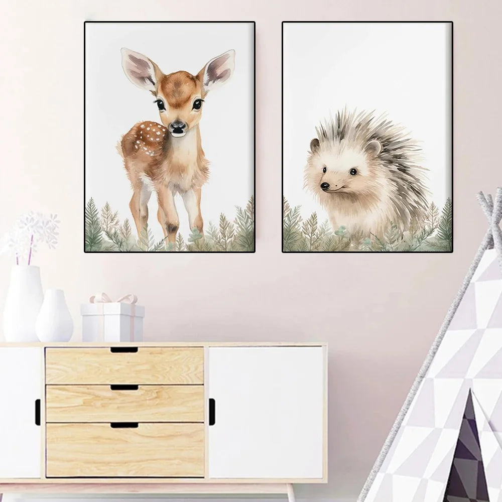 No-EN-Name-Null Classic Rectangle Customized Sizes Unframed Canvas Multicolor Woodland Baby Animals Wall Art Prints/Colors-Animal/Floral/Multicolor/Camouflage