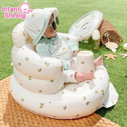 Babies PVC Cartoon Olive Flower-Bear Head Animal Print Soft Front Gear Surround Large Arc Backrest Breathable Sunk Base Built-In Air Pump Inflatable Chairs/Ages: 6 Months-3 Years Old/Colors-Floral/Animal/Dots/Multicolor