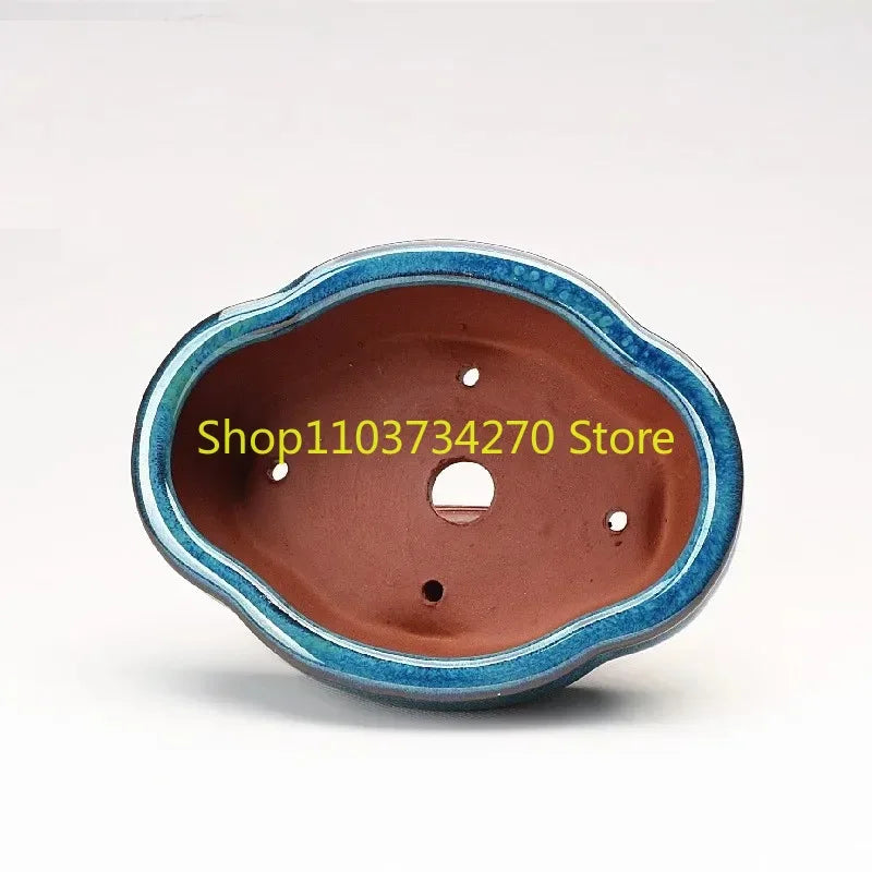 No-EN-Name-Null Home Garden Lightweight Glazed Ceramic Blue-Green Round Shaped Chinese Bonsai Desktop Flower Pots/Colors-Blue/Green/Purple/Brown