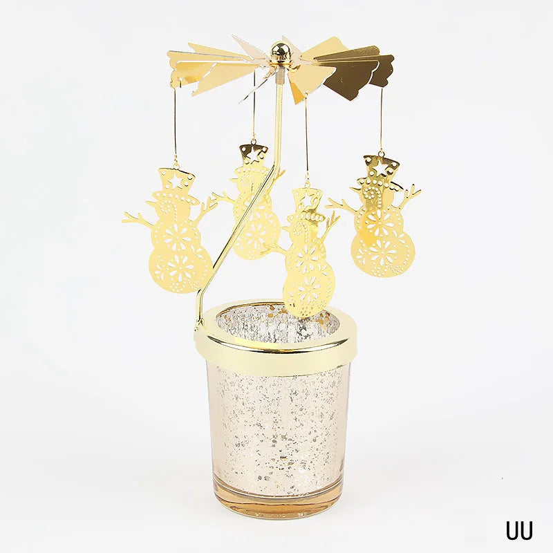 3 PCS Set Modern Gold Colored Stainless Steel Rotating Carousel Small Tealight Candle Holder