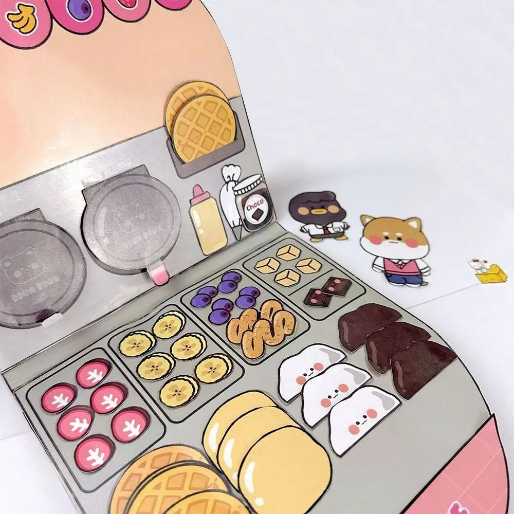 No-EN-Name-Null 6 Styles Handmade Multicolor Cartoon Quiet Waffle Shop-Bakery Shop-Snack Bar-Fried Chicken Shop-Noodle Shop-Bubble Gum Shop Cardboard Paper Books Educational Toys /Colors-Pink/Beige/Multicolor/Ages: 3-12 Years Old