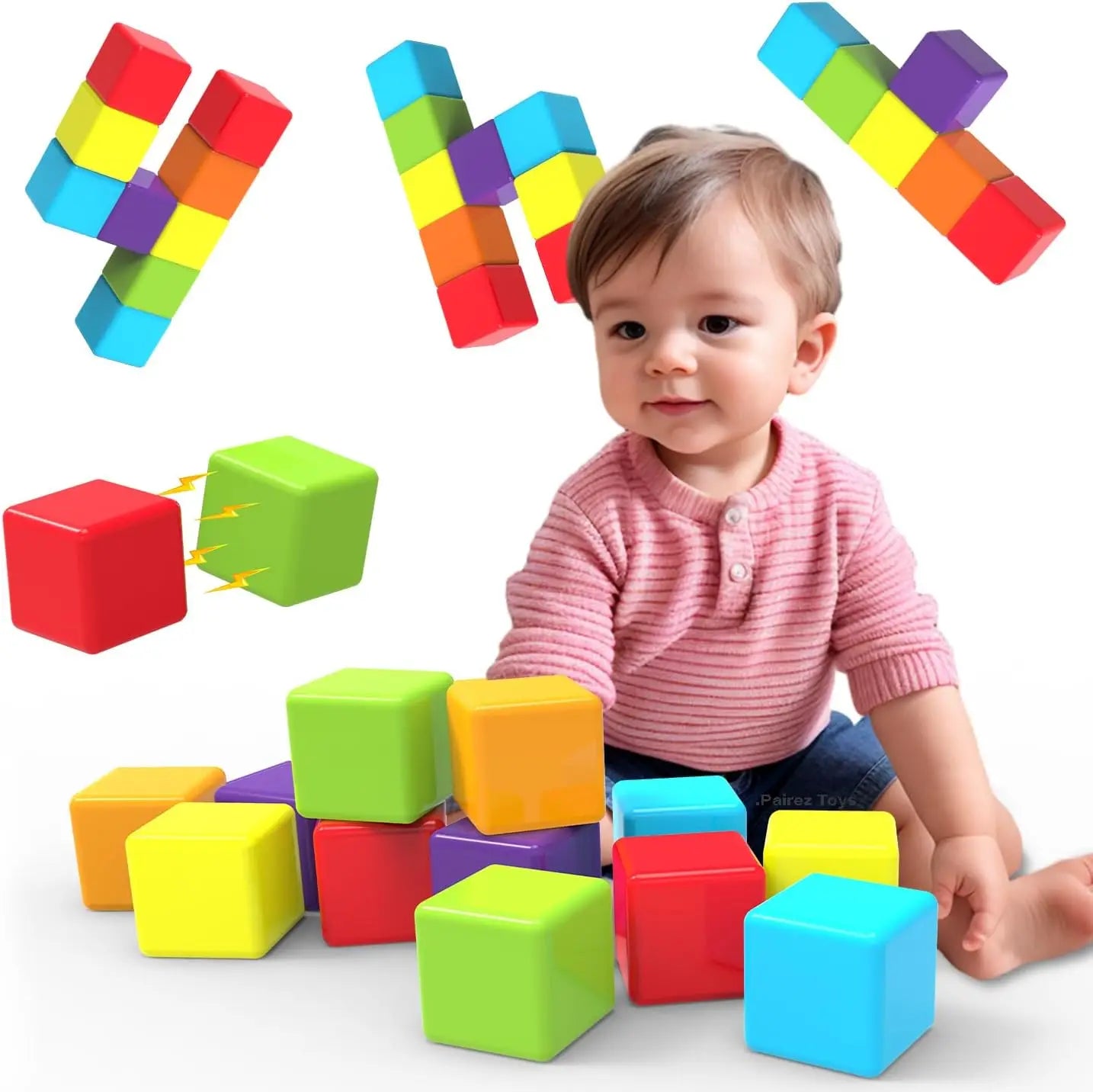 No-EN-Name-Null Kids Non-Toxic Multicolor Plastic Square Shaped Strong Magnetic Micro Building Smooth Edges Blocks Construction Set Toys/ Colors-Red/Multicolor/Ages: 3-18 Years Old-Adults