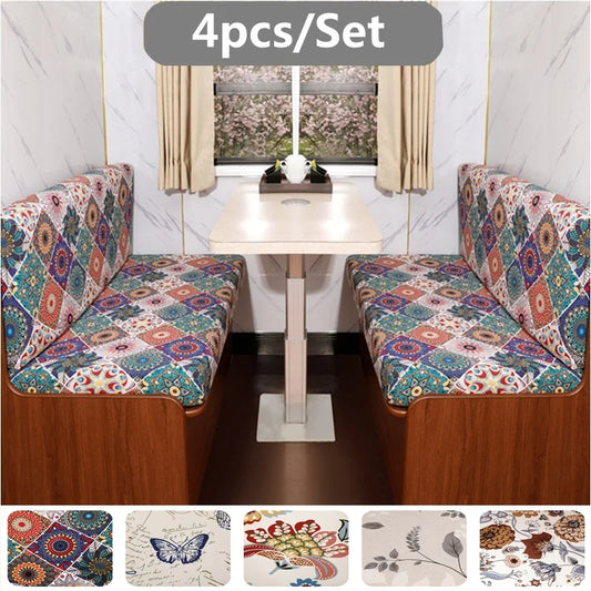 4 PCS Set Polyester Colorful Nordic Floral Flowers RV Camper Dinette Elastic Spandex Stretchy Armless Sofa Slipcovers