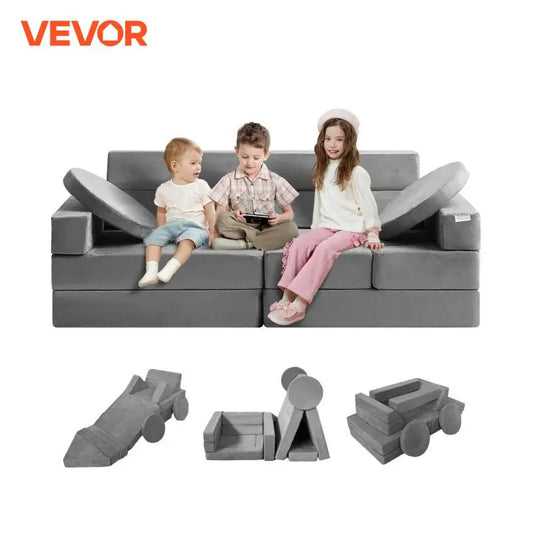 10 PCS VEVOR Kids Gray Geometric Shape High-density 25D Sponge Play Couch/Ages: 18 Months-Older/15 Shape Components