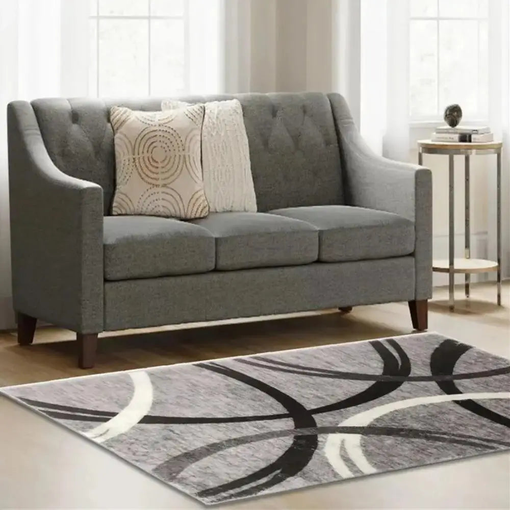 VIKAMA Indoor-Outdoor Large Machine-Made White-Black Rectangle Crystal Velvet Geometric Soft Polyester Fabric Non-Slip Bottom Wear-Resistant Nordic Living Room Rugs/Colors-White/Geometric/Striped/Black/Hand-Machine Washable