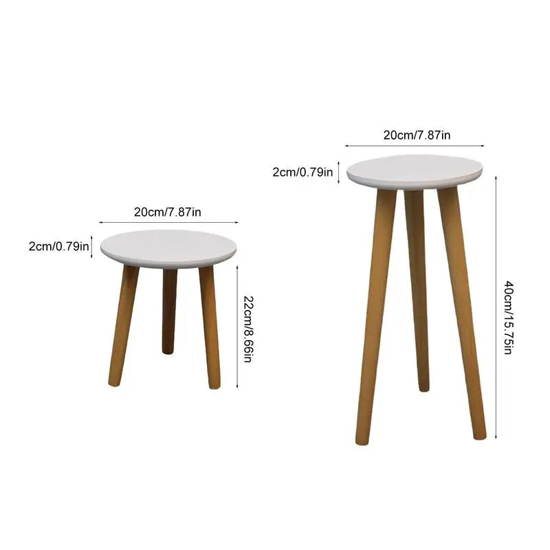 No-EN-Name-Null Indoor Modern Round Shaped Solid Oak Wood White Top 3-Brown Round Legs Tall Plant Stands /Sizes-S/M