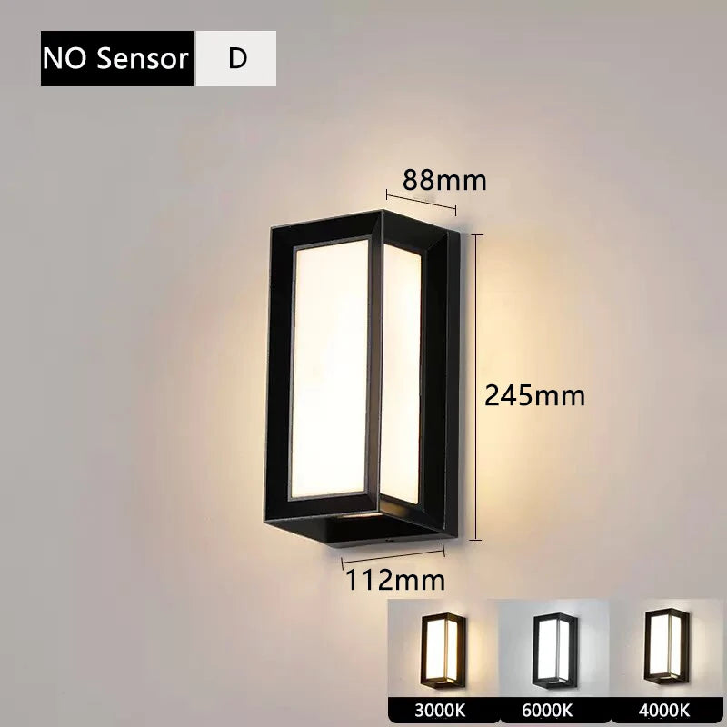 ZHENGDE LIGHTING Outdoor Waterproof Cool-Daylight White LED Lights Radar Intelligent Control Motion Sensor Black Plastic Rectangle Shaped Wedge Base AC-Powered Porch Wall Light Fixtures