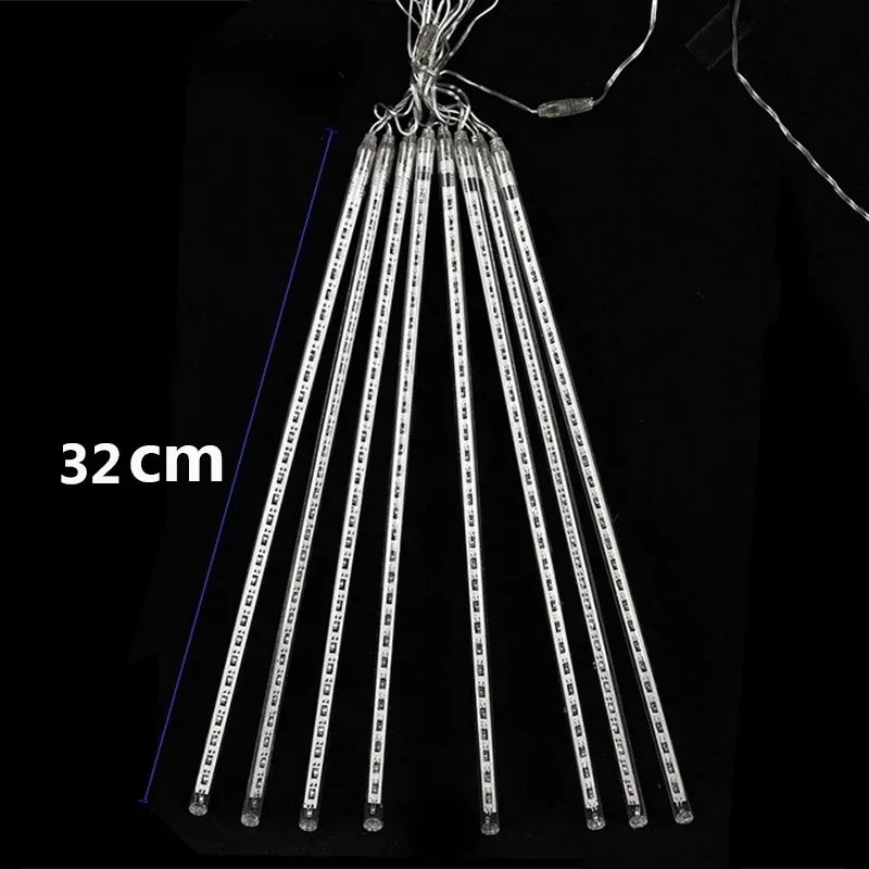 No-EN-Name-Null Outdoor Garden Waterproof RGB Multicolor LED Lights Plastic Shell Solar-Powered Realistic Meteor Shower Long Raindrops Design Light Ropes-String Lights/Colors-Clear/Blue/Red/White/Multicolor