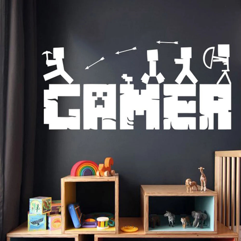 No-EN-Name-Null Kids Modern S-M-L Sizes Modern Waterproof Plastic Multicolor GAMER Videogames Removable Wall Paper Back-Vinyl Home Decor Decals/Colors-Black/White/Multicolor