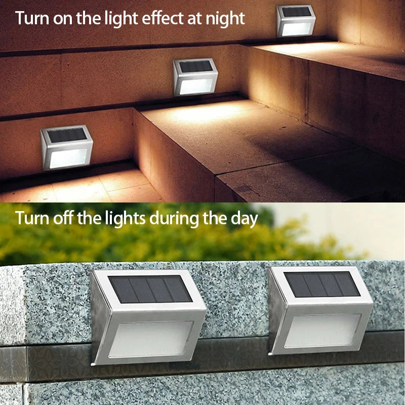 OPPSHINE Outdoor Modern Waterproof Silver-Yellow-White Square PC Plastic Body Warm-Cool White 6 LED Solar-Powered Stainless Steel Metal Step Landscape Pathway Lighting