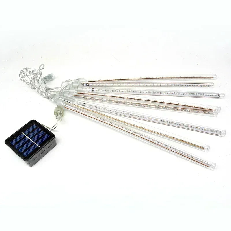 No-EN-Name-Null Outdoor Garden Waterproof RGB Multicolor LED Lights Plastic Shell Solar-Powered Realistic Meteor Shower Long Raindrops Design Light Ropes-String Lights/Colors-Clear/Blue/Red/White/Multicolor