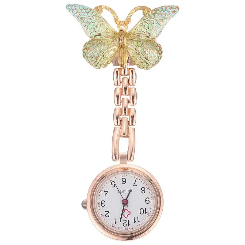 No-EN-Name-Null Adults Metal Alloy Round Shaped Digital Quartz White Face Black Numbers Butterfly-Flower Floral Styles Hanging Locked Pin-On Lapel Nurses Fob Pocket Watches