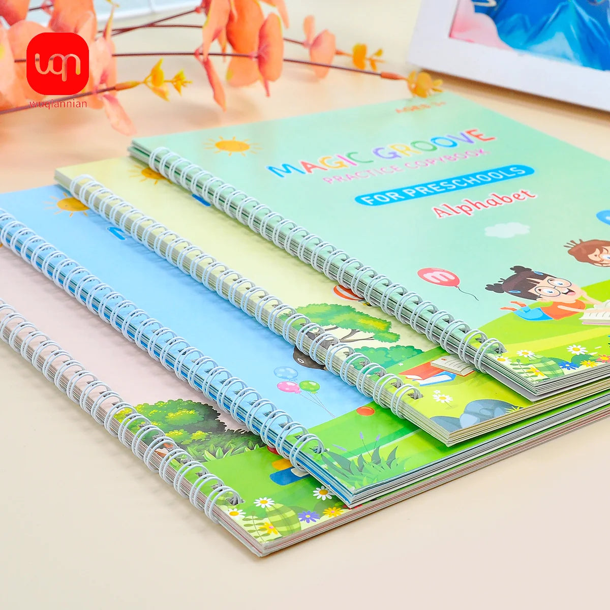 No-EN-Name-Null Kids 4 PCS Multicolor Plastic Reusable Magic Grove Practice Copybook For Preschoolers-Math-Drawing-Alphabet-Numbers Educational Reading Toys/Colors-Multicolor/Blue/Green/Pink