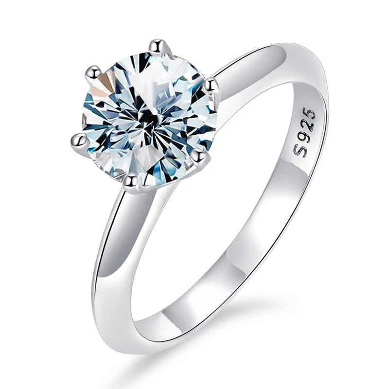 STYLEVER Adult Women Cute Romantic Round Sterling Silver Metal Clear White Prong Setting Diamond Moissanite Stone Solitaire Band Fine Size 6 Rings/Colors-Silver/White/Clear