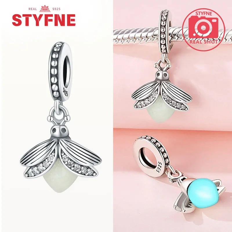 925 Sterling Silver Firefly Charms Glow in The Dark Pendant For Original Bracelet for Women fine Jewelry Love Gifts Diy