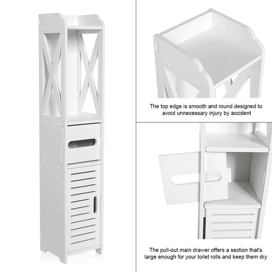 TOPINCN Antique Slim White Wood-Plastic Board Dual  Wall-Mounted Storage Shelves-Cupboard Toilet Paper Holders Bathroom Cabinets/Size: 80x15.5x15CM