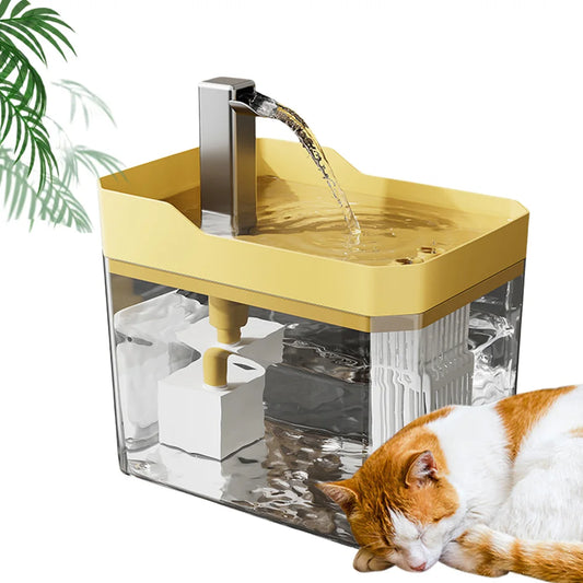 Cats-Dogs Plastic Adjustable Water Flow Cycle Filtration Easy Monitoring Transparent Tank Fountain Water Dispenser /Quiet Pump/Colors-Yellow/Clear/White