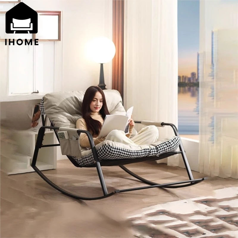 OEMG Indoor Adults One Person Soft Upholstered Padded Velvet Fabric Lying Down Lazy Metal Frame Base Sway Back Double Nursery Rocking Chairs/Colors-White/Gray/ Orange/Beige/Black/Multicolor/Checkered