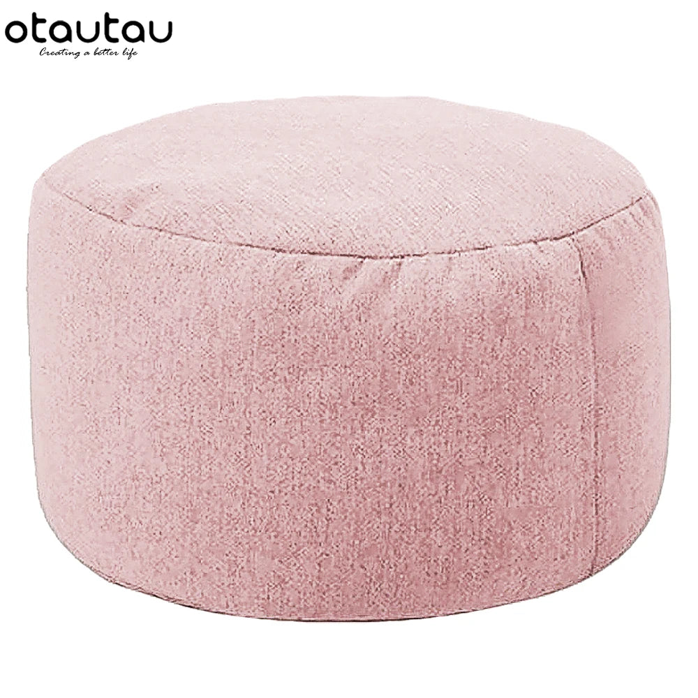 OTAUTAU One Person Small Gray Round Removable Cover Cotton-Linen Bean Bag Pouf Long Zipper Footstool Ottomans/ With Bean Bag Filling/Colors-Gray/Blue/Red/Orange/Pink/Yellow/Beige/White/Multicolor/Machine Washable-Dryer Safe