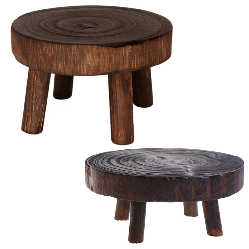 1 /Solid Wood Rustic Brown Round Plant Stool