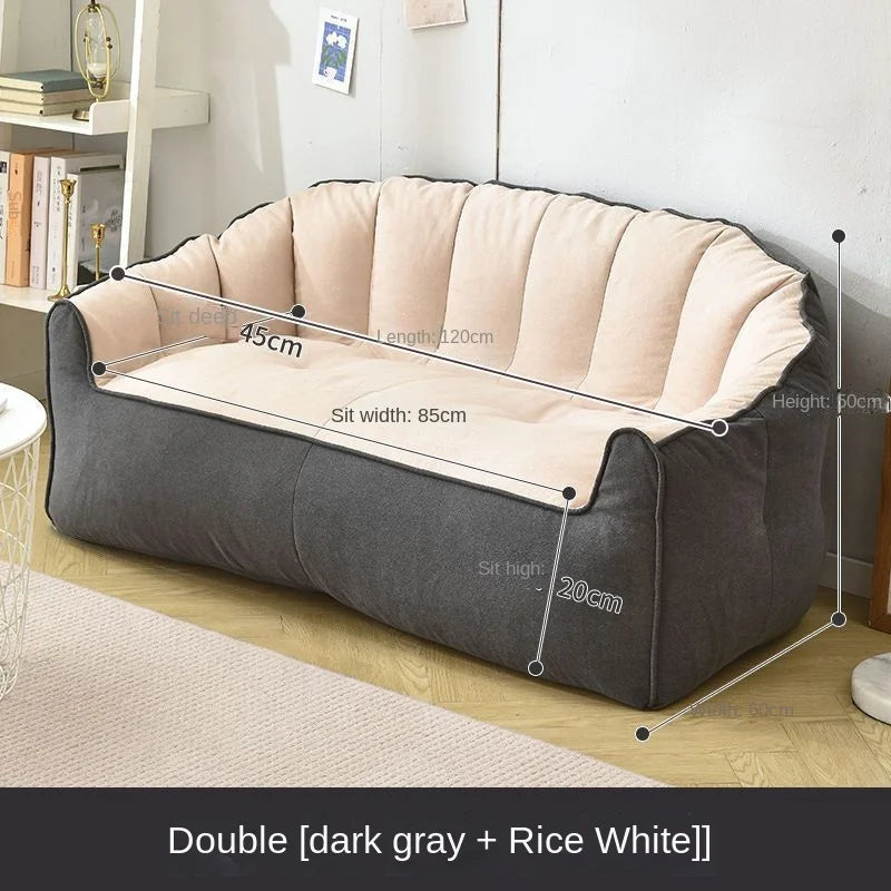 ZISIZ Modern White-Dark Gray Q-Bomb 3D Rebound Uniform Support Upholstered Padded Soft Fluffy Snow Velvet Fabric Removable Washable Lazy Lightweight Double Seats Side Pocket Bean Bag Chair Sofas/Colors-Gray/Beige/White/Striped/Yellow/Geometric