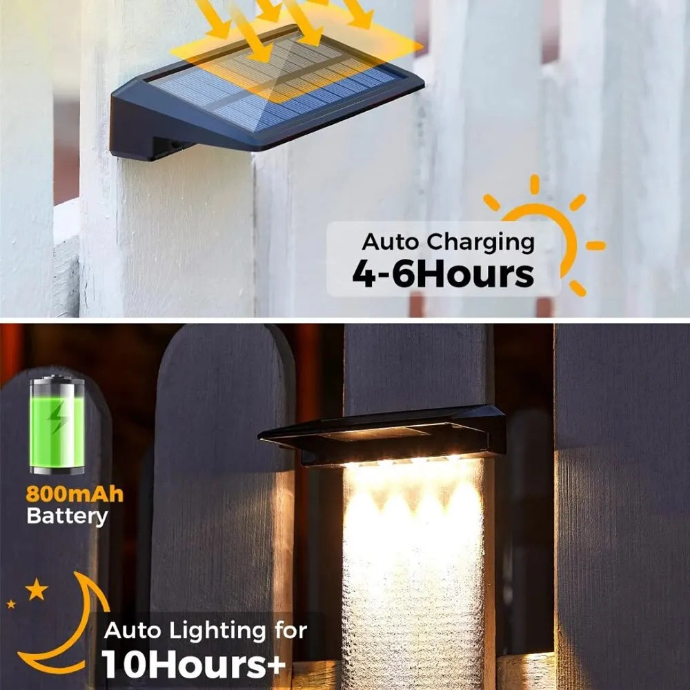 Modern 2 PCS Pack Outdoor Black Rectangle Shaped ABS-PC Plastic Body Four Focused Lens Warm-Cool White LED Lights Automatic On-Off Dimmable 2 Mode Brightness Solar-Powered Wall-Mounted Fence Landscape Pathway Lighting /Bulbs Included