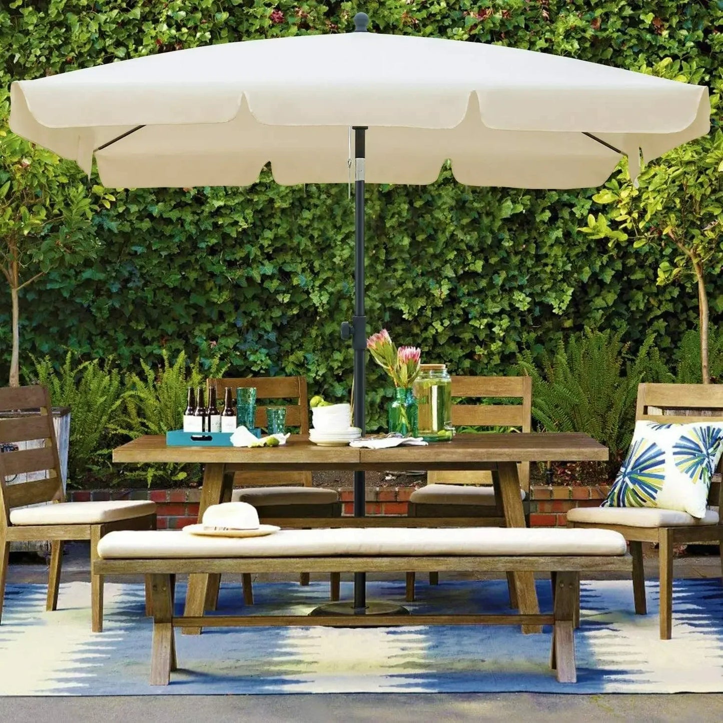 No-EN-Name-Null Adjustable Height Foldable Patio Waterproof Creamy White Beige-Gray Rectangular Shaped Cool UV-Rain Protection Copper-Zinc Alloy Pole Polyester Fabric Cover Canopy Outdoor Umbrellas