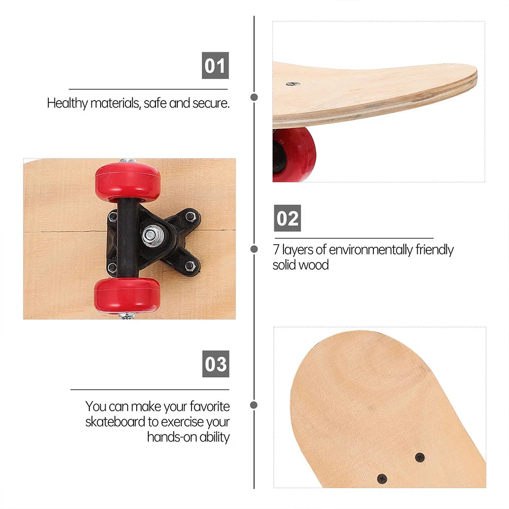 No-EN-Name-Null Outdoor Men-Boys Beginner DIY Blank Wood Deck Flat-Plate Stainless Steel-PVC Skateboard Longboards /Colors-Light Brown/Beige/Black/Red