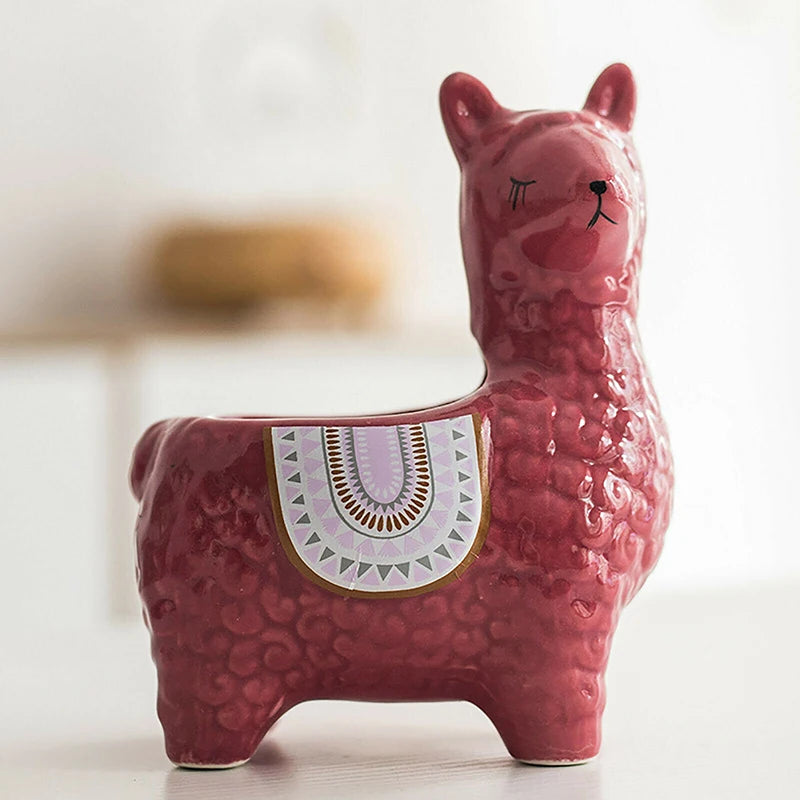 No-EN-Name-Null Home Garden Indoor Resin Not Coated Finish Desktop Cute Ceramic White-Alpaca Purple Saddle Animal Mini Succulent Planters/Colors-Animal/Geometric/Purple