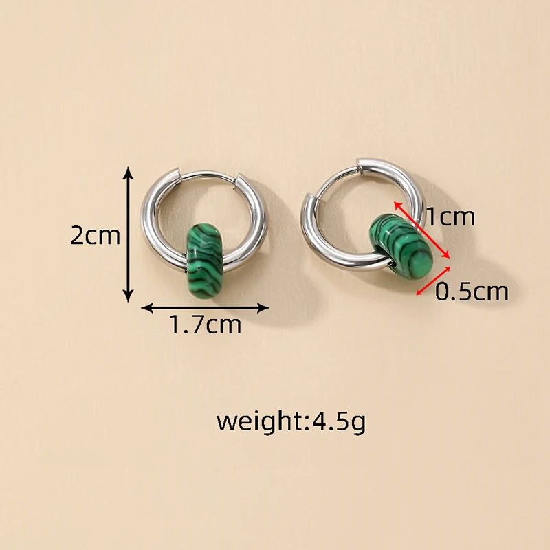 DAYOFF Adult Women Fine Imitation Silver Stainless Steel Metal Natural Green Stones Earrings/Colors-Green/Blue/Multicolor/Silver