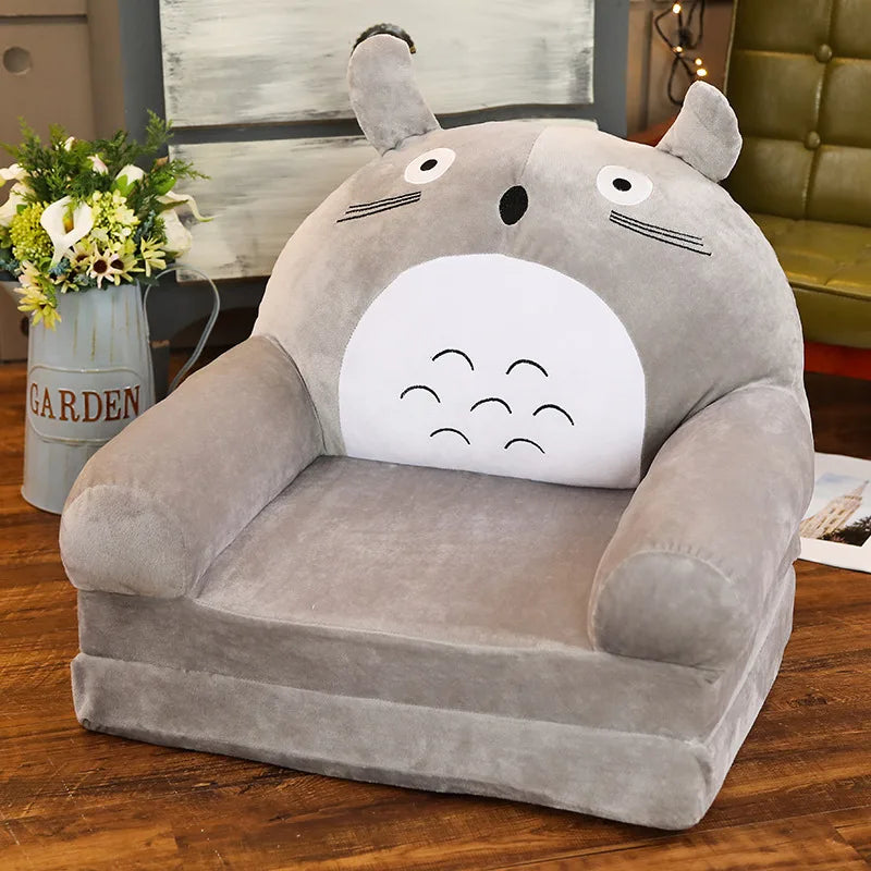 MDNG Modern Kids Customized Upholstered Padding Cute Soft Gray Velvet Fabric Cartoon Animal Faces Folding-Out Play Arm Chairs/Sponge Filling/Colors-Green/Pink/Yellow/Gray/Animals