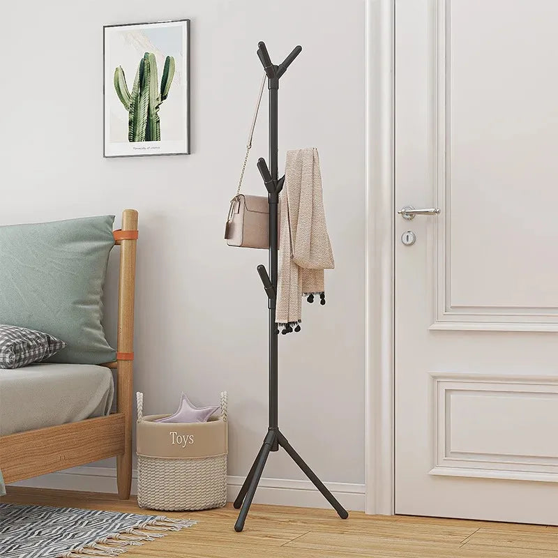 No-EN-Name-Null Modern Free-Standing Black-White Thick Plastic Round Steel Metal Rods Tree Branch Shaped Three-Foot Base Structures Nine-Hook Coat-Hat Racks