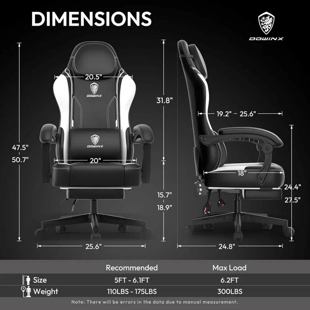 No-EN-Name-Null Adult Black-White-Blue Upholstered Soft Padded Faux Leather Vinyl Fabric Ergonomic Massaging Lumbar Support Footstool Individual Pocket Spring Seat Computer Gaming Chairs