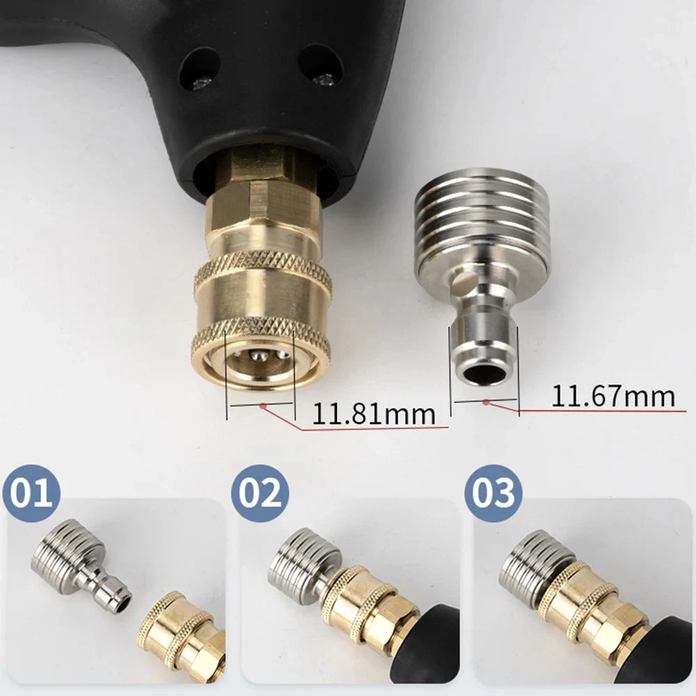 Outdoor Finger-Grip Handle Silver Stainless Steel 1/4 Quick-Connect Washing Shower High Pressure Washing Nozzles