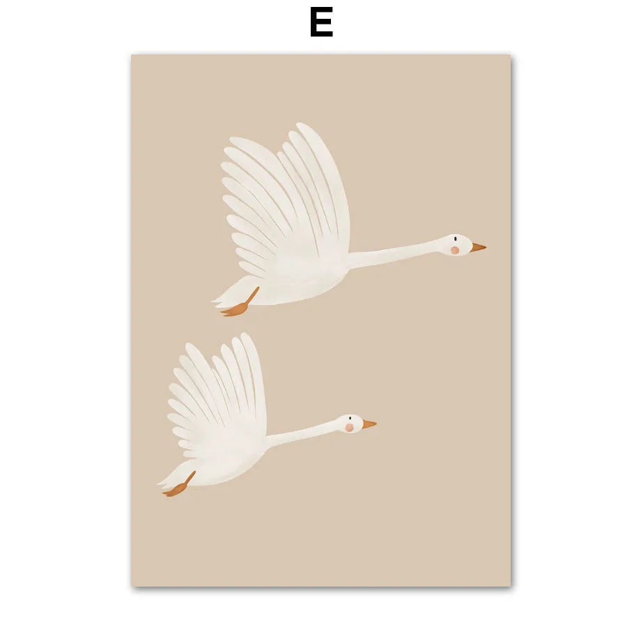 No-EN-Name-Null Retro Unframed Waterproof Ink Nature Cartoon Animals Canvas Rectangle Wall Art Prints /Color- Multicolor