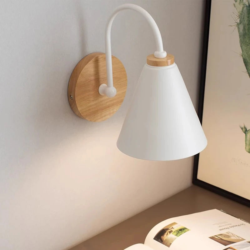 Nordic Modern Wall Mounted Solid Wood Base Metal Wall Light Fixtures/Colors-White/Black