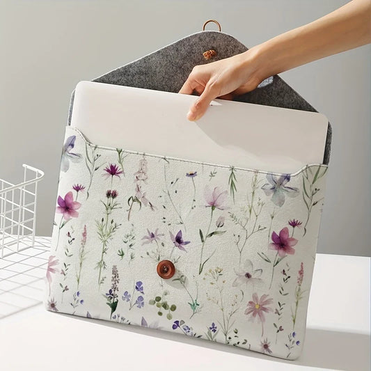 No-EN-Name-Null Adults Unisex Casual Lightweight Printed Floral Bouquet White Background Design One Handle Option Loop-Button Snap Soft Polyester Fabric Cover-Lining Laptop-Tablet Single Compartment Briefcases