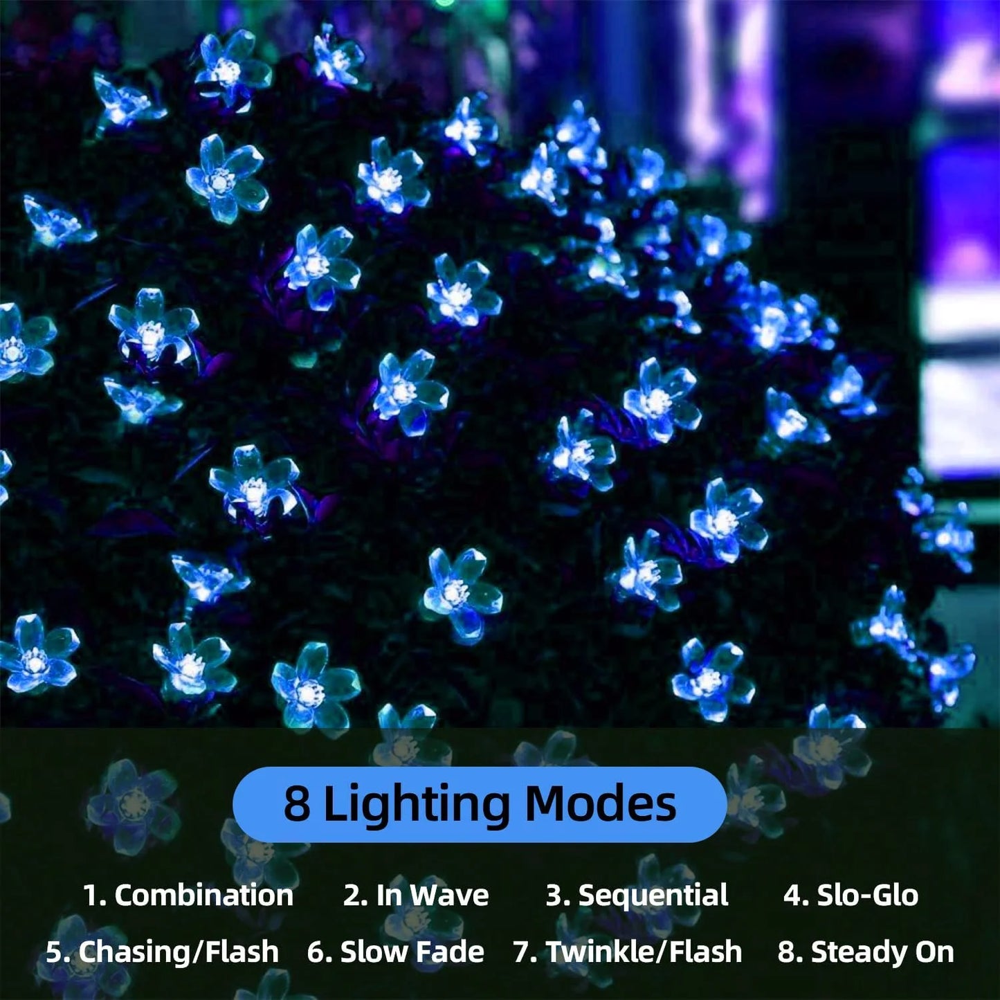OKAL RED EAST Indoor-Outdoor Rechargeable Dimmable Solar-Powered Warm-Cool White LED Realistic Blue Flower Shaped Plastic Body Light Ropes-Strings/Colors-White/Purple/Blue/Floral
