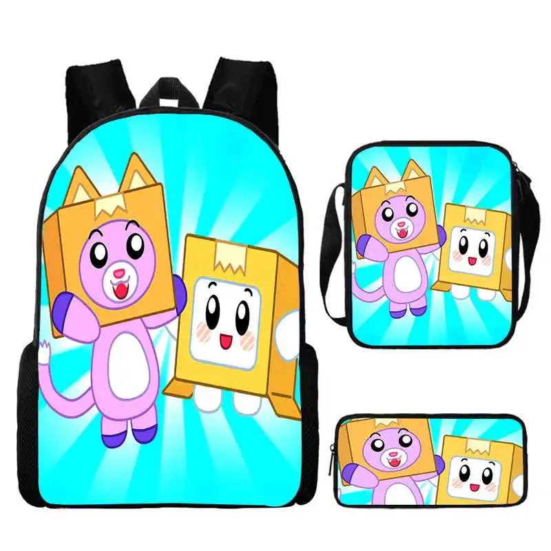 WOLYN Large Waterproof Lightweight Multicolor Nylon Fabric Cartoon Anime Lanky Box Games Design Polyester Lining Shoulder Straps-Handle Built-In Compartment External Pockets School Backpacks /Pencil Case / Colors-Black/Purple/Blue/Multicolor