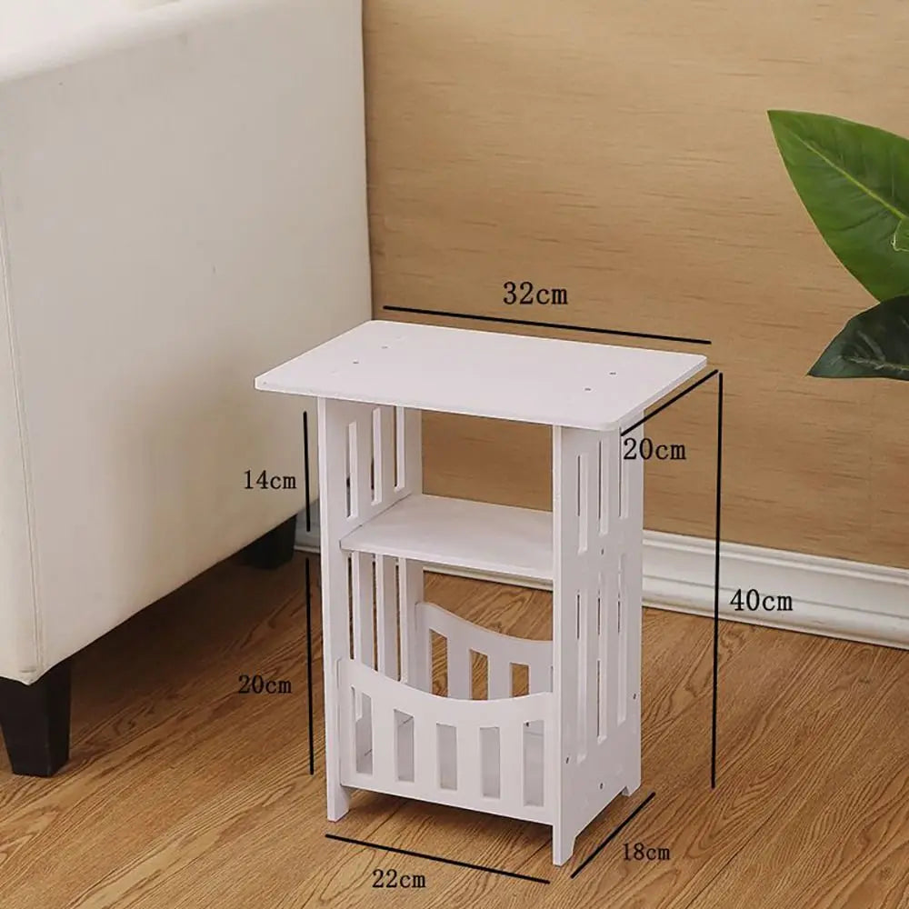 No-EN-Name-Null Modern Small 3-Tier Hallow-Out Fence-Like Design White Plastic Rectangle Lightweight Bedside Nightstands/Size: 40x32x22cm