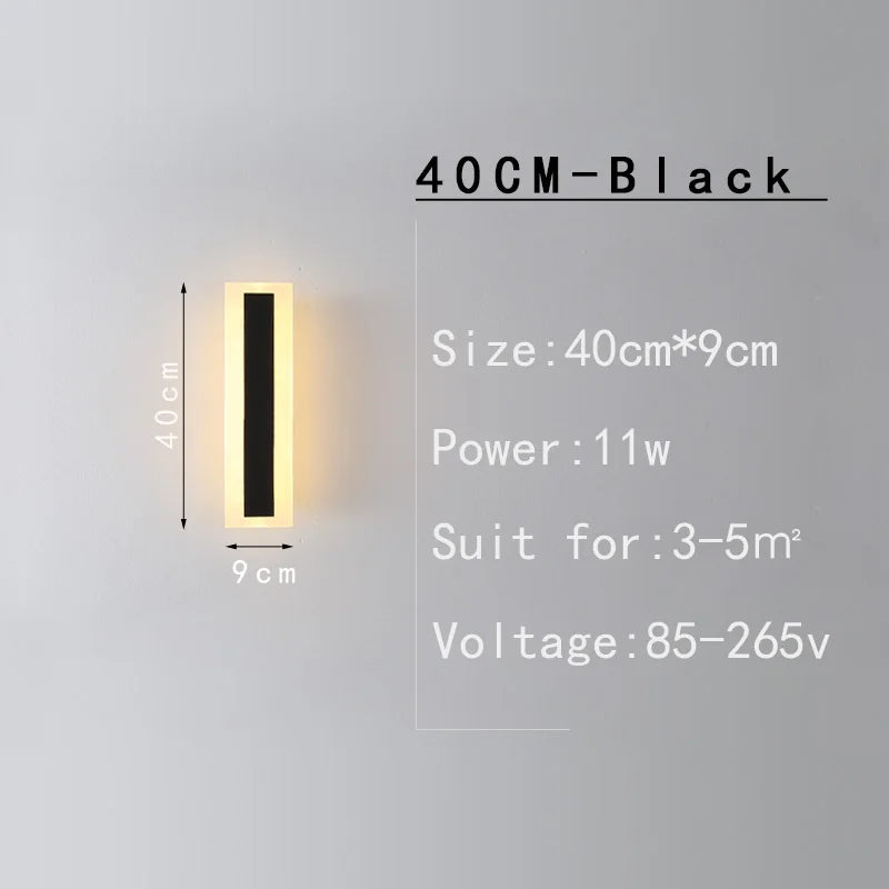 MING-JIE-LUO Indoor-Outdoor Waterproof Long Vertical Rectangle Silver Polished Chrome Aluminum Metal Body AC-Powered Acrylic Warm-Cool White LED Light Courtyard Wall Light Fixtures /Colors-Silver/Black/White