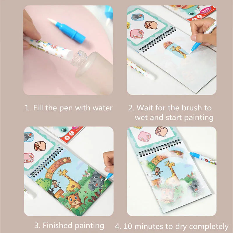 No-EN-Name-Null Babies-School-Age Kids 12 Scenes Magical Watercolor Pen Painting Multicolor Plastic-Cardboard Paper Early Educational Learning Reusable Drawing-Coloring Books-Pads /Ages: Newborn-School-Age Kids/Colors-Multicolor/Red/Green/Blue/Animal