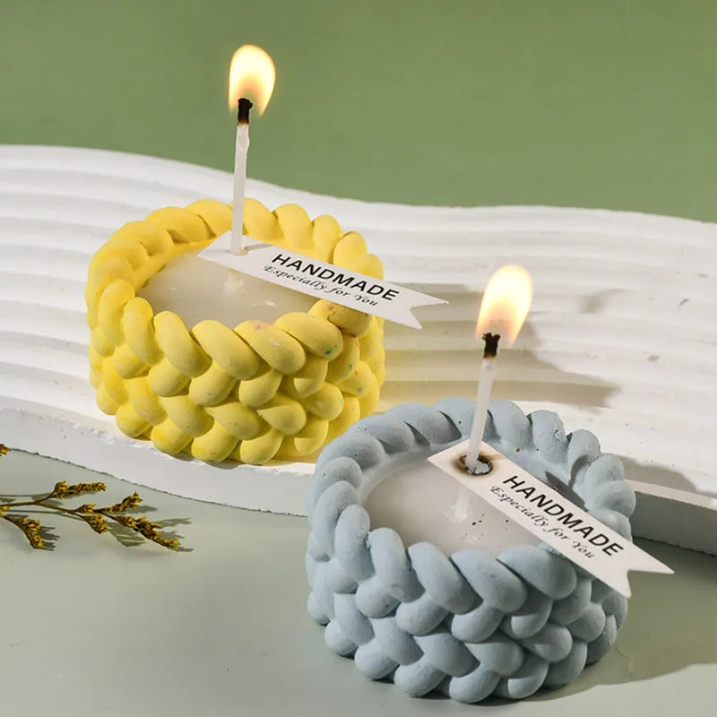 SILIKE LUFEI DIY Round Hemp Rope Shaped Candle Cup Silicone Resin Milky White Craft Molds
