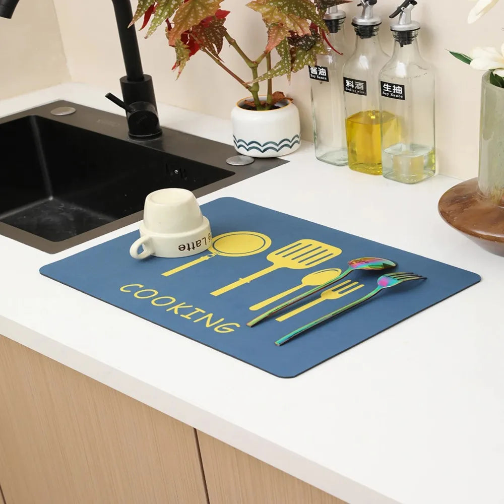 VIKAMA Anti-Slip Waterproof Kitchen Geometric Dish Drainage Mat