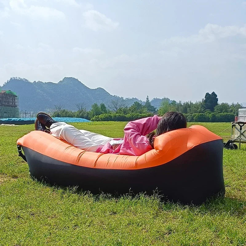 Outdoor Waterproof Inflatable Banana Shaped Oxford Cloth Polyester Fabric Lazy Pillow Air Sofa /Size: 200 x 240x 70cm/Weight Limit 400 kg (881 lbs)/Colors-Blue/Black/Brown/Beige/Gray/Geometric/Green/Multicolor